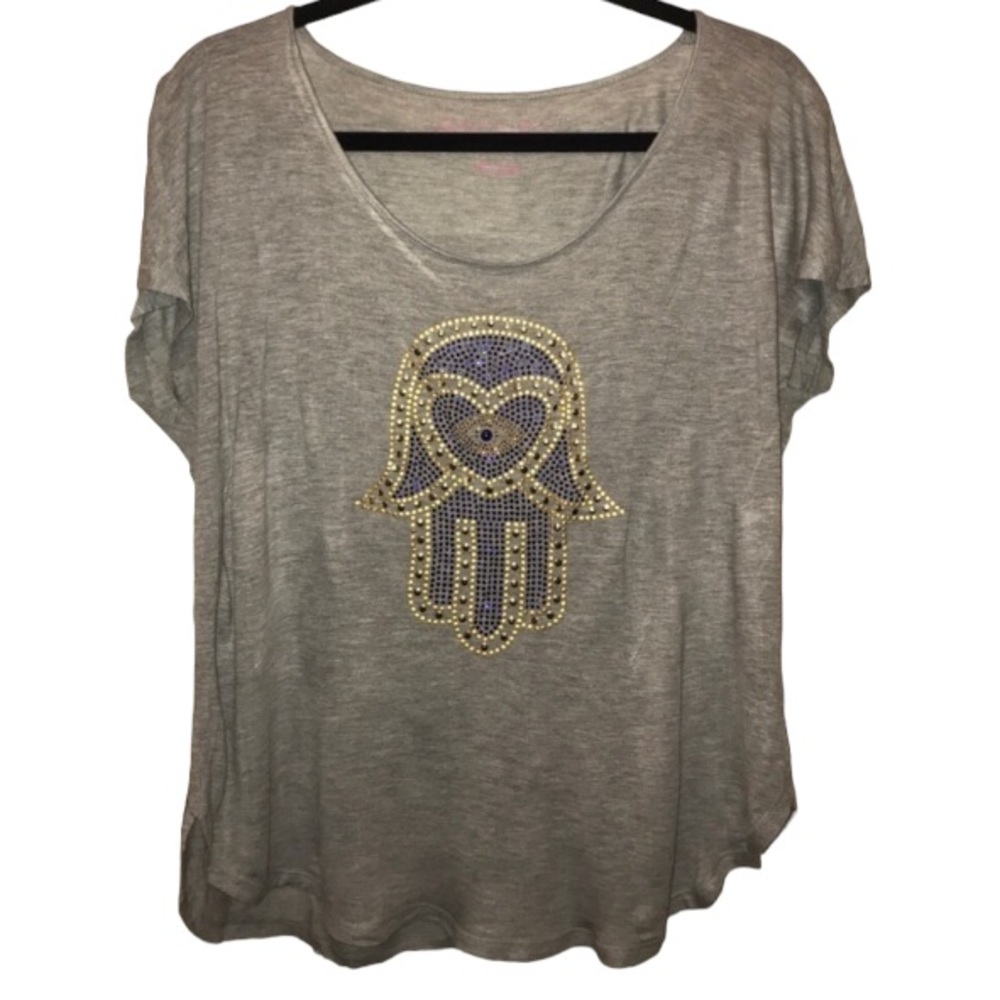 Rachel Roy 
size large grey studded HAMSA Scoop neck super soft tee